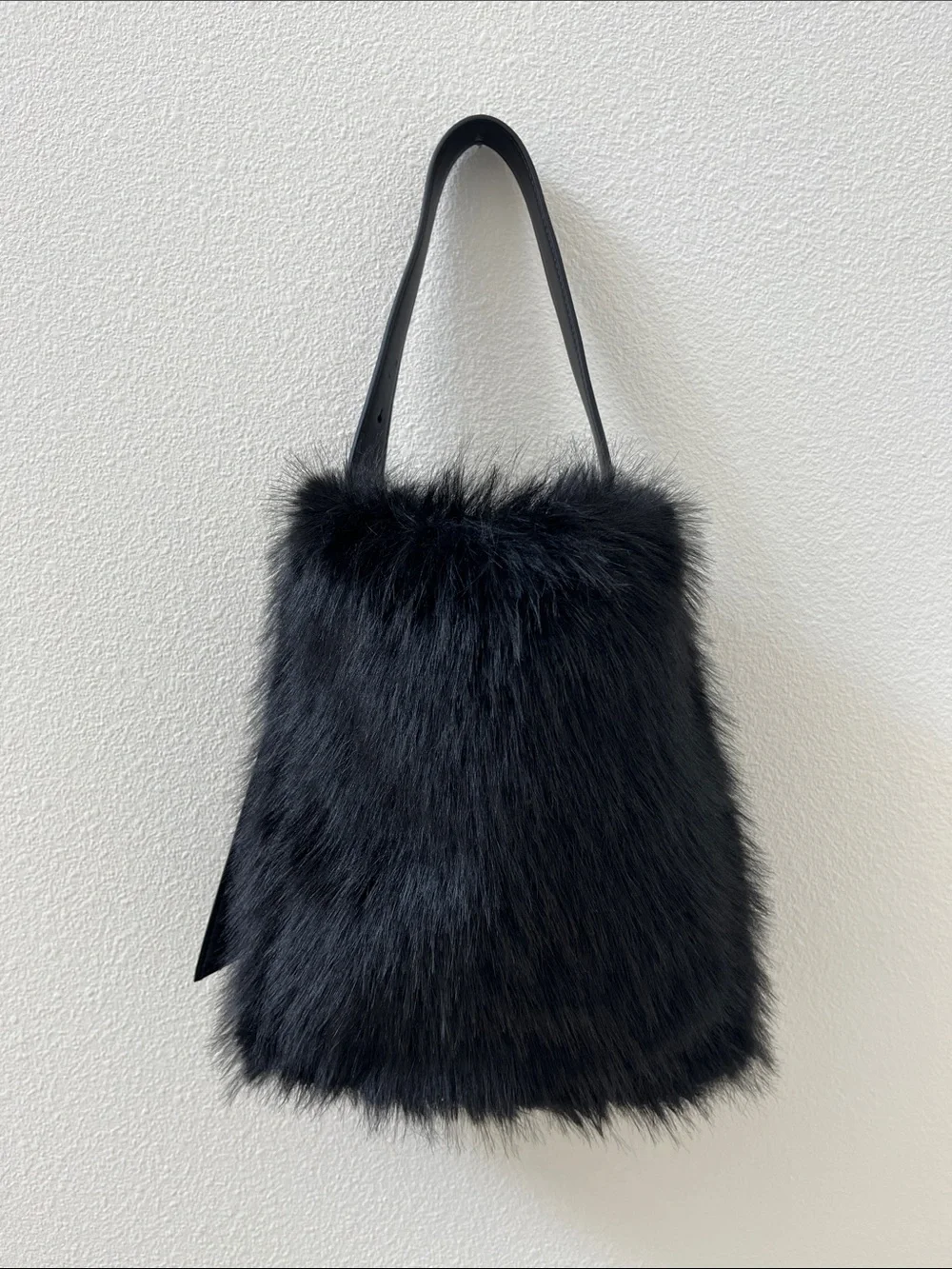 Zara Black Faux-Fur Hobo Bag with Adjustable Strap
